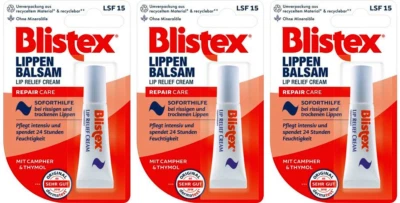 Blistex Lippenbalsam Lip Relief Cream Repair Care LSF 15 Lippenpflege 3 x 6 ml - Bild 1 von 2