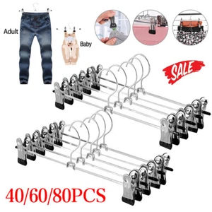 40/60/80PCS Strong Metal Clips Hangers Chrome Clothes Coat Trouser Skirt Rack UK - Picture 1 of 18