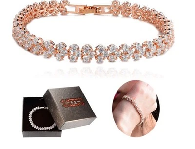 Bridal Party High Quality Zirconia Crystal Rose Gold Bracelet Gift 17.5cm Foto 1 de 4
