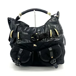 Authentic BURBERRY2 Way Leather Fabric Bag Black - Picture 1 of 13