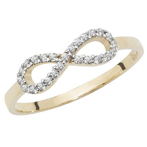 Oro Gemma Anello Infinity 9ct Giallo Oro Marchiato Misure J - R Britannico Fatto - Immagine 1 di 3