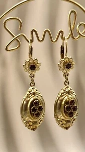 Vintage Biedermeier Granatschmuck Ohrringe 8 Karat 333 Gold Granat Stein Schmuck - Bild 1 von 12