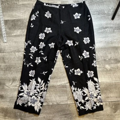 Pantalones florales Tommy Bahama para mujer blancos y negros crema seda talla 14 Foto 1 de 4