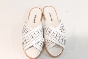 Charles David Sneaky Sandals White Leather Studded Slides shoes size 8.5M - Picture 1 of 7