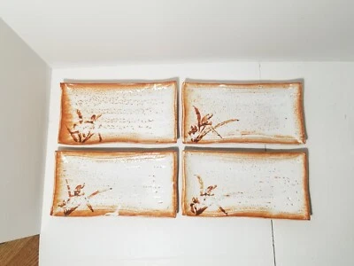 4 bandejas de platos de sushi vintage japoneses Shino Ware esmaltados blancos de corteza naranja firmados Foto 1 de 4