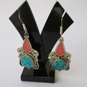 Tibetan Natural Turquoise Multicolor Earrings Christmas gift jewelry free ship - Picture 1 of 7