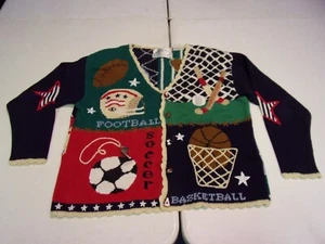VINTAGE EADLES EYE SPORTS BUTTON UP SWEATER COMPLETE W/WHISTLE W/LTWEAR SIZE XL - Picture 1 of 22
