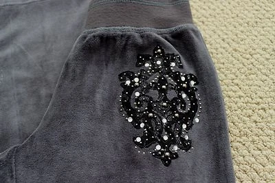 Miss Me 丝绒裤子女孩 M 10 12 灰色绿色水晶装饰全新带标签 — 第 1/3 张图片