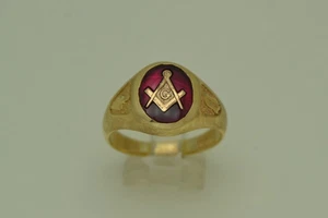 Red Stone Masonic Ring 10K Yellow Gold 8g Size:11.8 (FCO023923) - Picture 1 of 12
