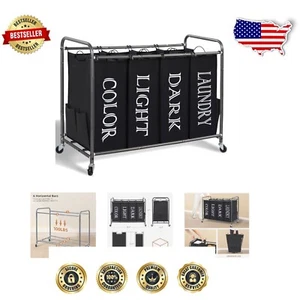 Portable Large Capacity Laundry Sorter with Rolling Wheels and Side Pockets - Picture 1 of 10