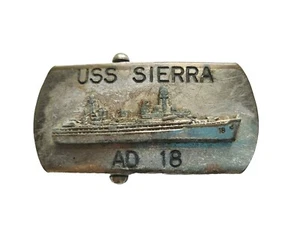 Fibbia per cintura US Navy U.S.S. Sierra AD 18 nave rialzata grafica vintage - Foto 1 di 4