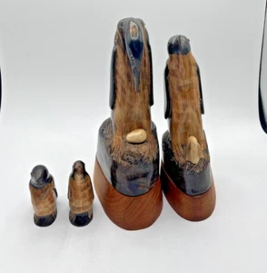 Vintage Hand Carved Penguin Horn Figure Set of Penguin Family! - Picture 1 of 7