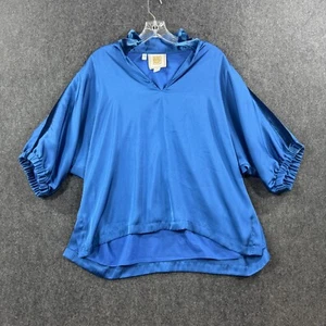 Emily McCarthy Poppy Blouse Women's Large Royal Blue Satin Velvet Pullover - Picture 1 of 8