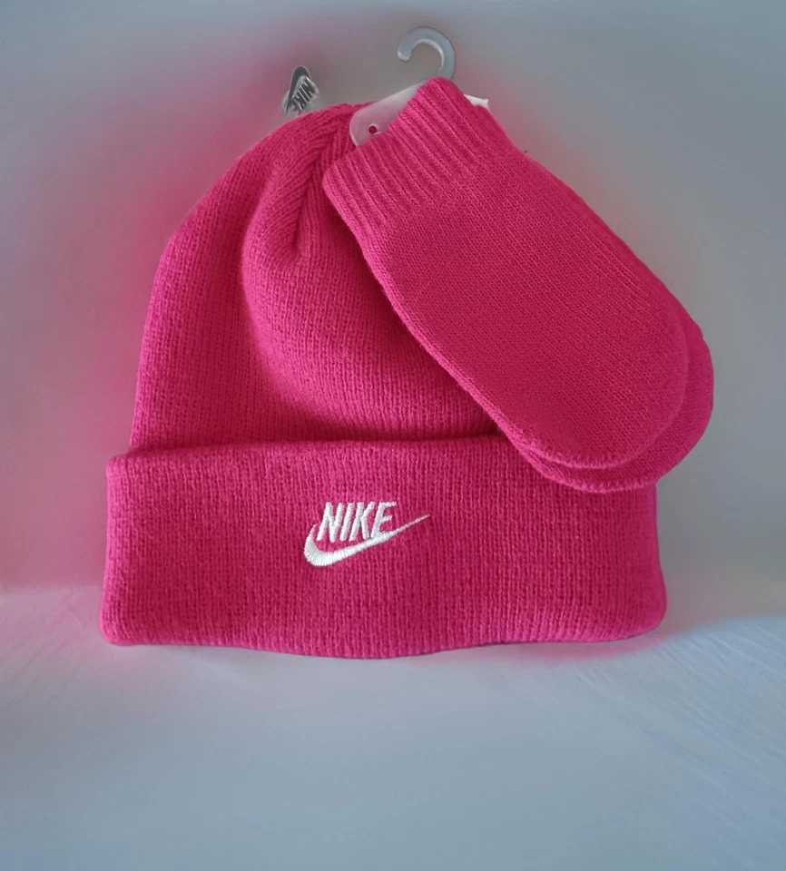 Nike - Baby Girls Knit Hat & Mittens Set - 12-24M - Rush Pink
