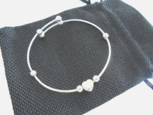 BRACCIALE IN ARGENTO 925 CON CUORE Heart rigid BRACELET Adaptable to wrist size - Foto 1 di 6