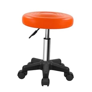 Round Swivel Stool with Wheels PU Leahter Rolling Stool Height Orange - Picture 1 of 8