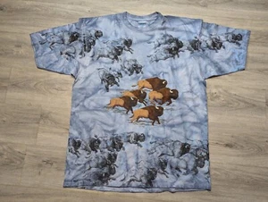 Bison Buffalo Animal All Over Print Shirt Sneaky Tee's 1994 VTG XXL Gildan  - Picture 1 of 11