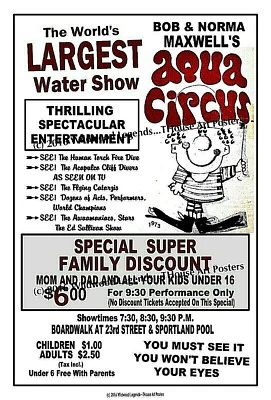 AQUA CIRCUS 1973 SPORTLAND PIER North Wildwood NJ POSTER advertising - Image 1 of 2