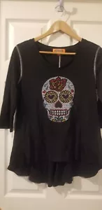Holiday Traditions Day Of The Dead Black Shirt Womens Long Sleeved Large Dazzle - Picture 1 of 3
