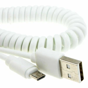 Zwinięty ekranowany kabel USB 2.0 A do MICRO B do transmisji danych i ładowania biały 1,8 m - Zdjęcie 1 z 4