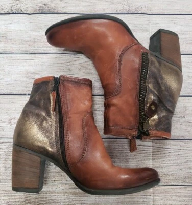 MJUS MARRÓN DORADO TALLA 41 US 10.5 3" BLOQUE TACÓN BOTÍN DOBLE CREMALLERA WESTERN  Foto 1 de 4