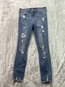 Hollister Womens Sz 7L Designer Jeans Blue High Rise Crop Super Skinny Stretch - Picture 1 of 13