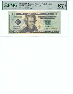 2004A $20 FRN FR2091-A* PMG 67 EPQ, Boston * Note S/N GA00048205*, BEP Sheet!!! - Image 1 of 2