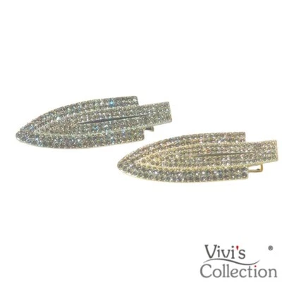 2x Hair Clips Grips Crystal Hairpin Diamante Rhinestone Slides Silver Gold 5.6cm - Image 1 of 4