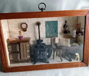 Diorama/scatola ombra della cucina in legno 3D vintage fatto a mano inizio XIX secolo ottime condizioni - Foto 1 di 20