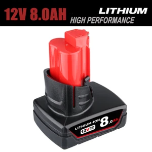 8.0Ah 12V for Milwaukee for M12 Battery Lithium XC 8.0 48-11-2402 48-11-2401 - Picture 1 of 9
