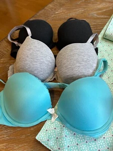 Victoria's Secret Lot 3 Pushup T Shirt Bra Size 32C Black Gray Teal Underwire - Picture 1 of 10
