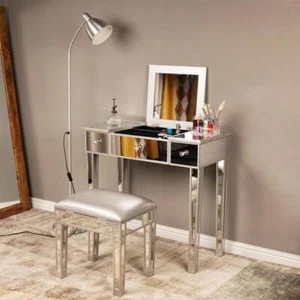Mirroed Vanity Table Dressing Table Flip Top Mirror Desk w/ Mirror 3-Drawer Desk - Picture 1 of 9
