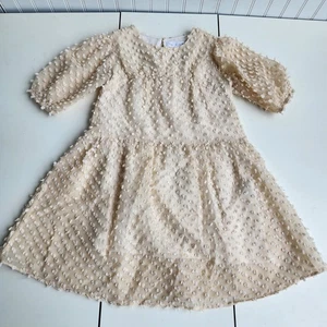 Zara Girls 11- 12 Years Cream Beige Swiss Dot Tulle Dress Puff Sleeve - Picture 1 of 10