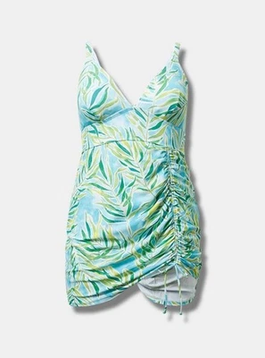 Torrid Wireless Side Cinch Fitted Swim Dress w/Brief Tropical Blue & Green Sz 10 - Image 1 of 4
