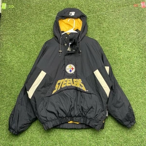 Vintage Pittsburgh Steelers Starter Jacket Mens Medium Puffer Pullover 1/2 Zip - Picture 1 of 13