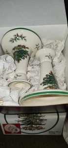 Paar SPODE Christmas Tree hohe Kerzenhalter S3324-J - Bild 1 von 5