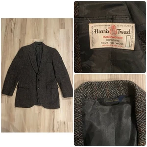 Vintage Harris Tweed Blazer Gr. 40 lang schottische Wolle grau Fischgrät Academia - Bild 1 von 8