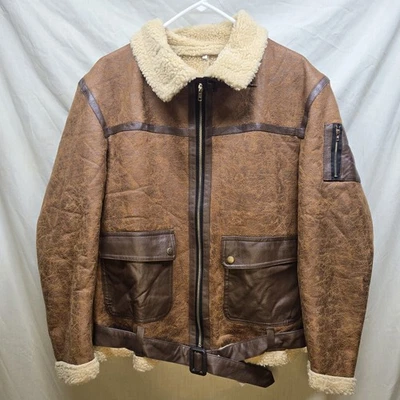Chaqueta De Colección Airforce Aviator Pilot Imitación Cuero Para Hombre Talla Grande Forrada Sherpa Foto 1 de 4