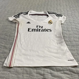 Camiseta Real Madrid Mujer Blanca La Liga Fútbol Fly Emirates Adidas ClimaCool - Imagen 1 de 12