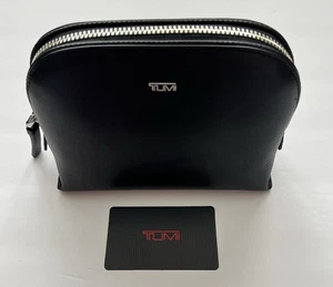 Tumi Belden Kosmetik Reisetasche schwarz Leder silber Logo Reißverschluss breite Öffnung neu mit Etikett - Bild 1 von 10