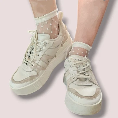 LACOSTE White Trainers. LOO2 Leather/Suede Trainers UK Size 5 - Image 1 of 4