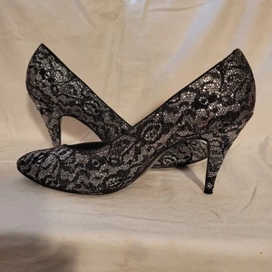 Damenschuhe mit Absatz schillernd silberfarben schwarz von FanFares Größe 8,5, neu aus altem Karton - Bild 1 von 5