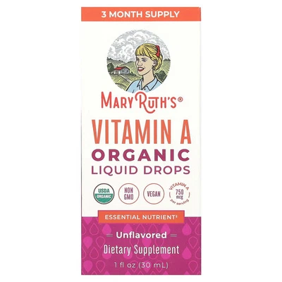 Organic Vitamin A Liquid Drops, Unflavored, 750 mcg, 1 fl oz (30 ml) - Image 1 of 3