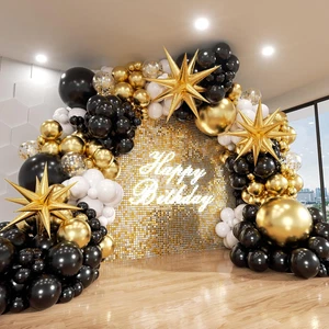 Schwarz Gold Ballongirlande Bogen Set 185 Teile Konfetti Latex Ballons Party Deko - Bild 1 von 12