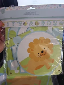 It’s a Boy Baby Shower Banner 7ft Safari Jungle Theme Blue Green Party Decor New - Picture 1 of 5