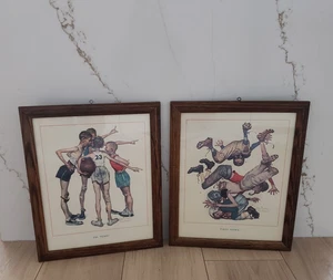 Norman Rockwell gerahmte Sport Kunstdrucke Lot Oh Yeah & First Down 15x12 Vintage - Bild 1 von 7