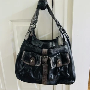 COACH MAGGIE LEATHER BLACK AND GUNMETAL GRAY XL SHOULDER BAG LIMITED EDITION - Picture 1 of 12