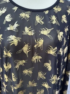 Dangerfield Womens Bees Knees Sheer Top Black with Gold Bees Sz 20 ~ New No Tags - Picture 1 of 14