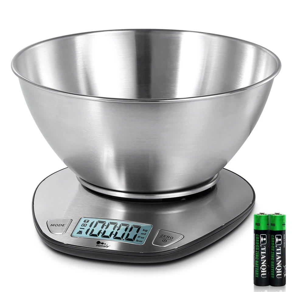 HIMALY Digital Kitchen Scale With Removable Bowl Electronic Stainless Steel Food Scale