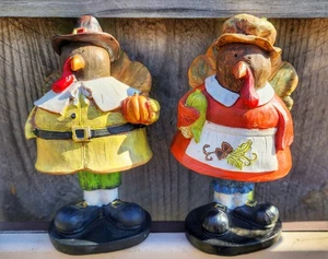 Turkey Dancing Bobbleheads Pair Set Thanksgiving Pilgrim Fall Harvest Holiday - Picture 1 of 5